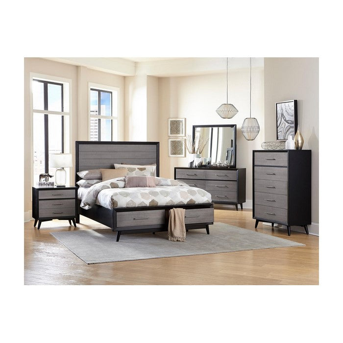Contemporary Six Drawers Wood Dresser with Metal Handles, Gray and Black