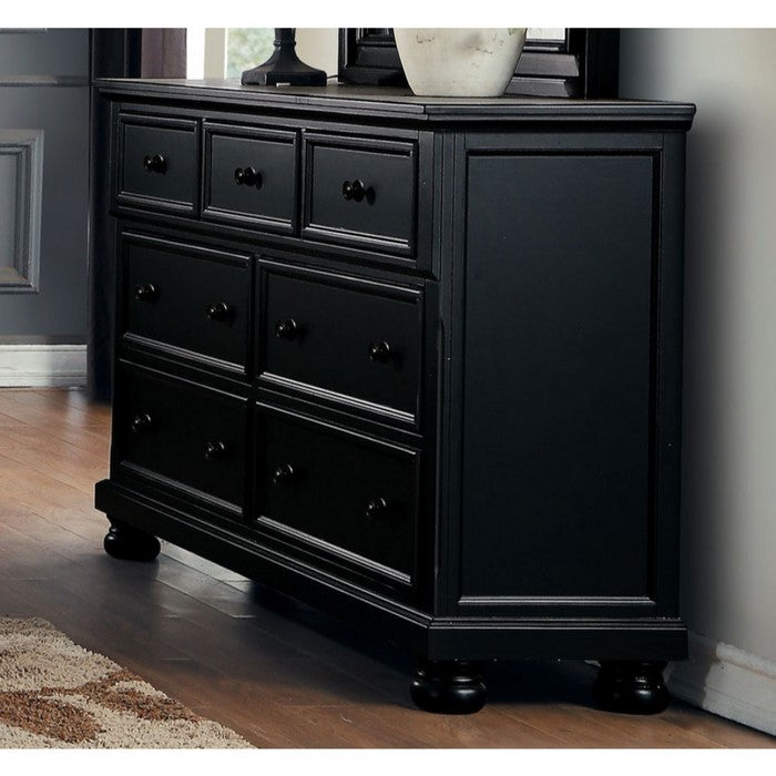 Transitional Style Seven Drawer Wooden Dresser with Round Bun Legs, White