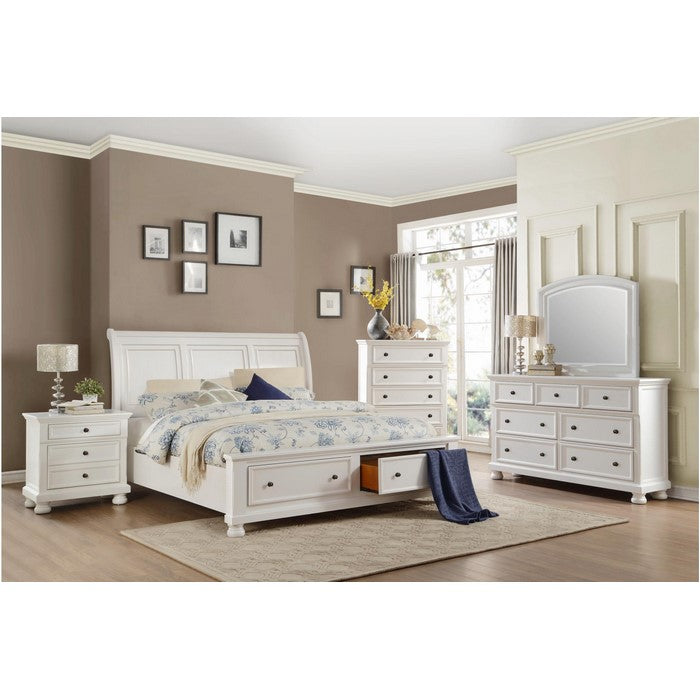 Transitional Style Two Drawer Wooden Night Stand with Round Bun Legs, White