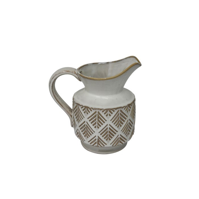 CeramicDecorative Pitcher with textured Surface, White and Beige