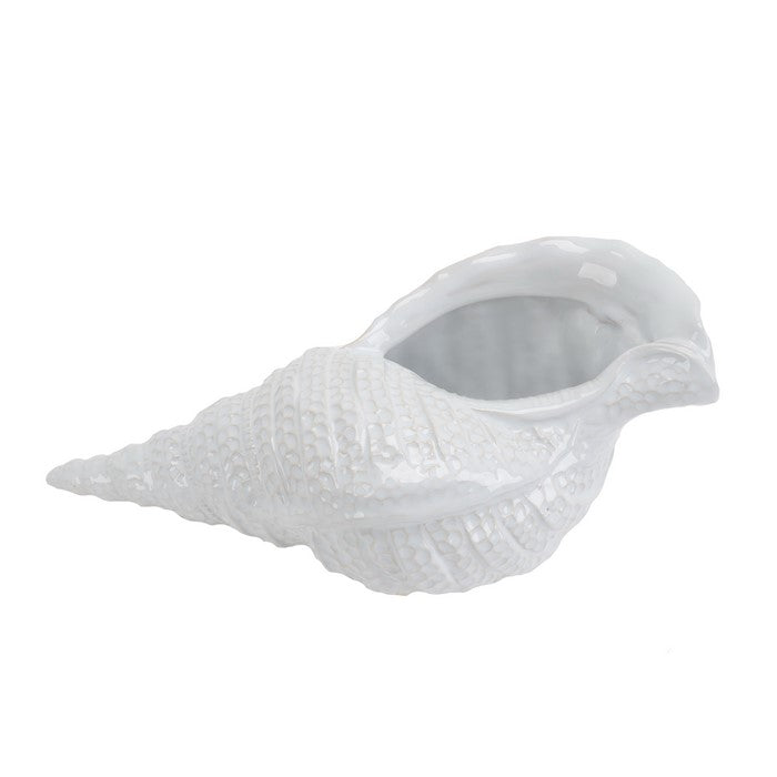 decorative Ceramic Shell Figurine with Textured Surface, White