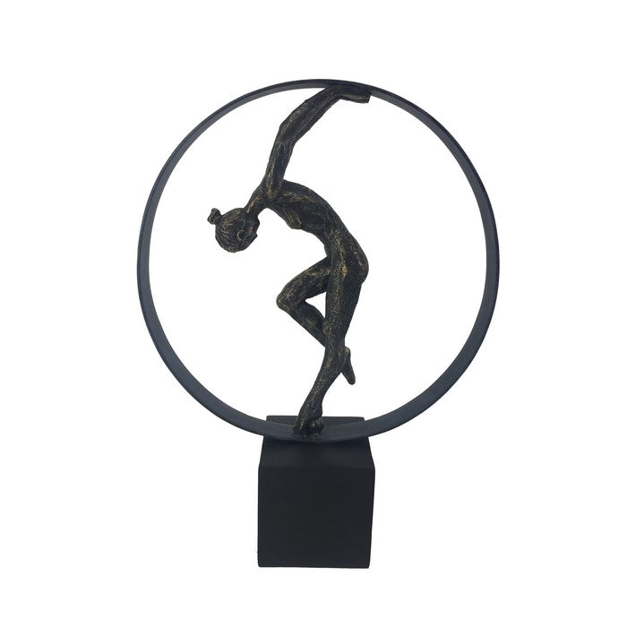 decorative Polyresin Circular Sculpture Featuring A Dancer, Bronze and Copper