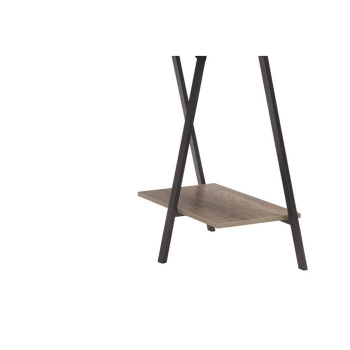 Rectangular Wood and Metal Desk with Two Display Shelves, Black and Brown