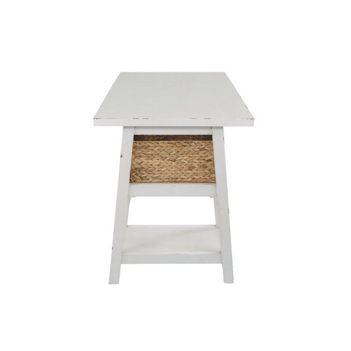 Distressed Wooden Desk with Two Display Shelves and Trestle Base, Small, White