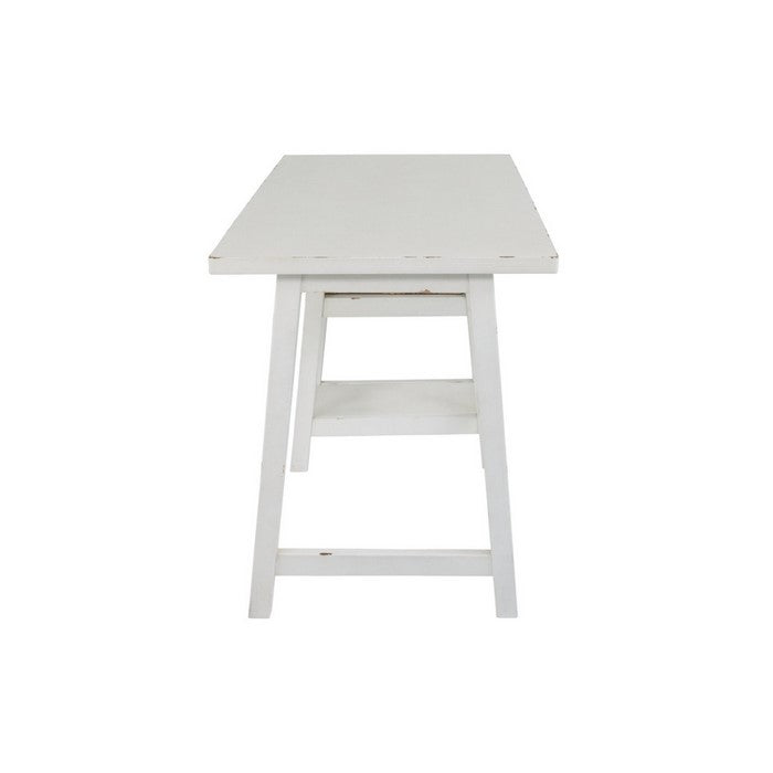 Distressed Wooden Desk with Two Display Shelves and Trestle Base, Small, White