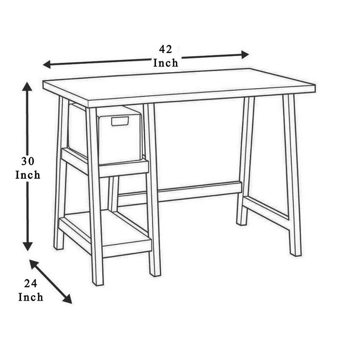 Distressed Wooden Desk with Two Display Shelves and Trestle Base, Small, Teal Blue
