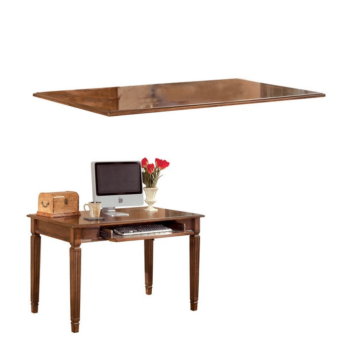 Wooden Desk with Drop Down Keyboard Tray and Turned Legs, Brown