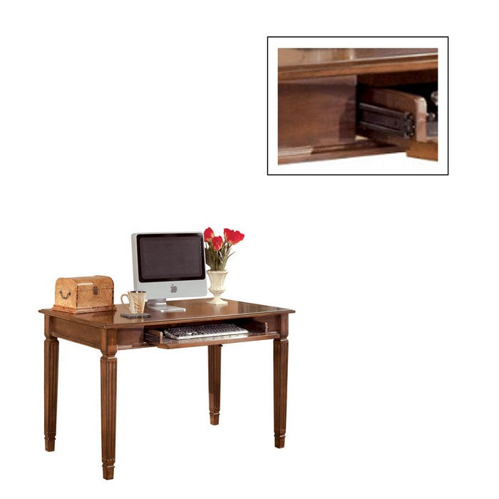 Wooden Desk with Drop Down Keyboard Tray and Turned Legs, Brown