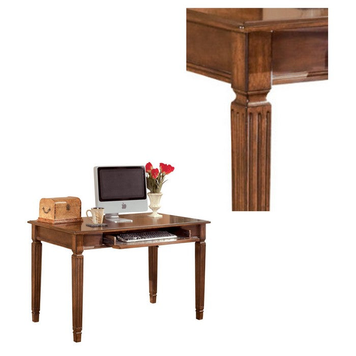 Wooden Desk with Drop Down Keyboard Tray and Turned Legs, Brown