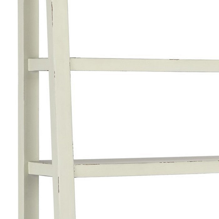 Wooden Desk Hutch with Three Shelves and Angled Legs, Tall, White