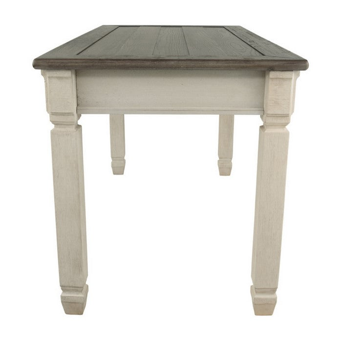 Three Drawer Wooden Desk with Plank Style Top, Brown and White