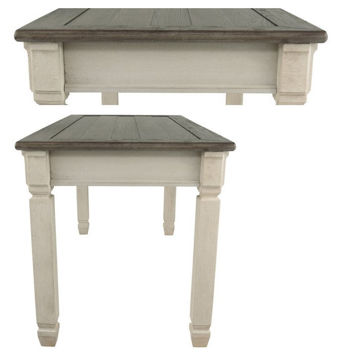 Three Drawer Wooden Desk with Plank Style Top, Brown and White