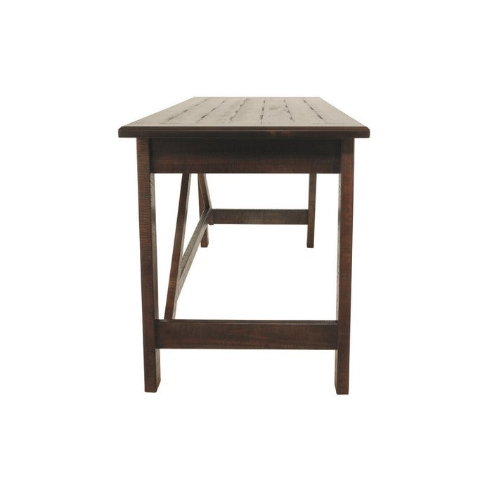 Two Drawers Wooden Desk with Cross Stretcher Brace Design, Large, Brown