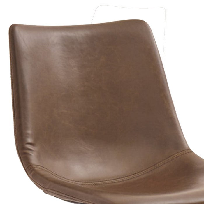 Metal Swivel Chair with Faux Leather Upholstery and Adjustable Seat, Brown and Black