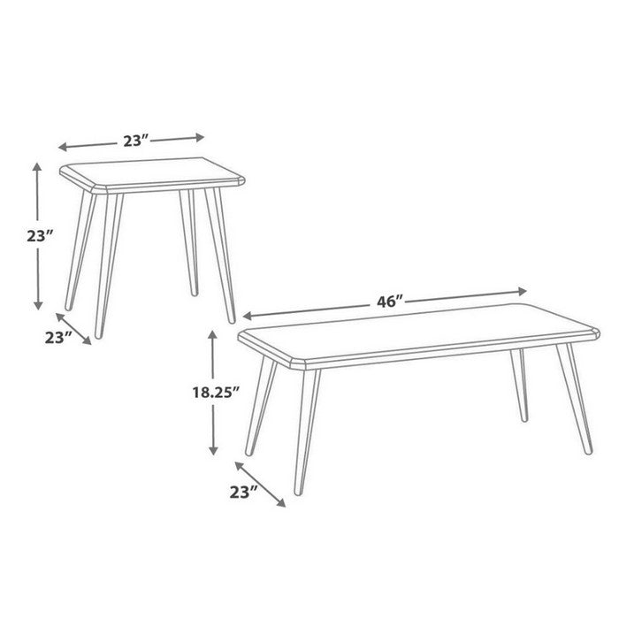 Wooden Table Set with Beveled Edges and Tapered Bottom, Set of Three, Dark Brown