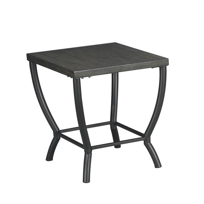 Wooden Table Set with Curved Steel Base, Set of Three, Gray