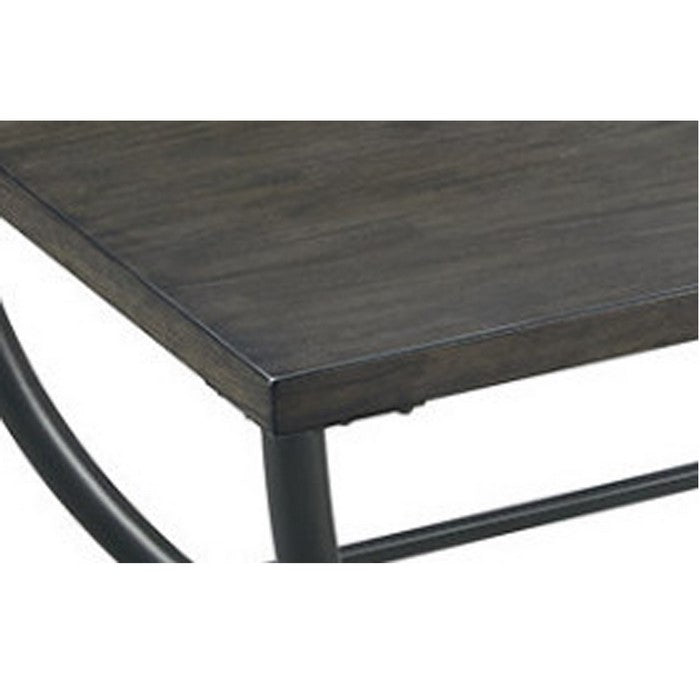 Wooden Table Set with Curved Steel Base, Set of Three, Gray