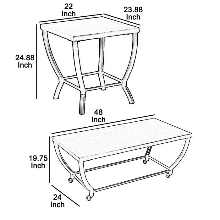 Wooden Table Set with Curved Steel Base, Set of Three, Gray