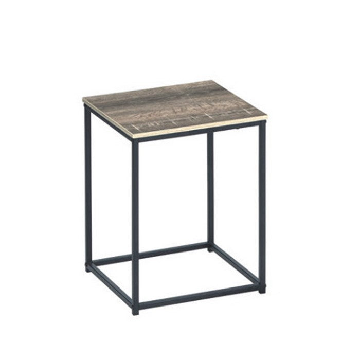 Wooden Table Set with Sturdy Metal Base, Set of Three, Gray and Brown