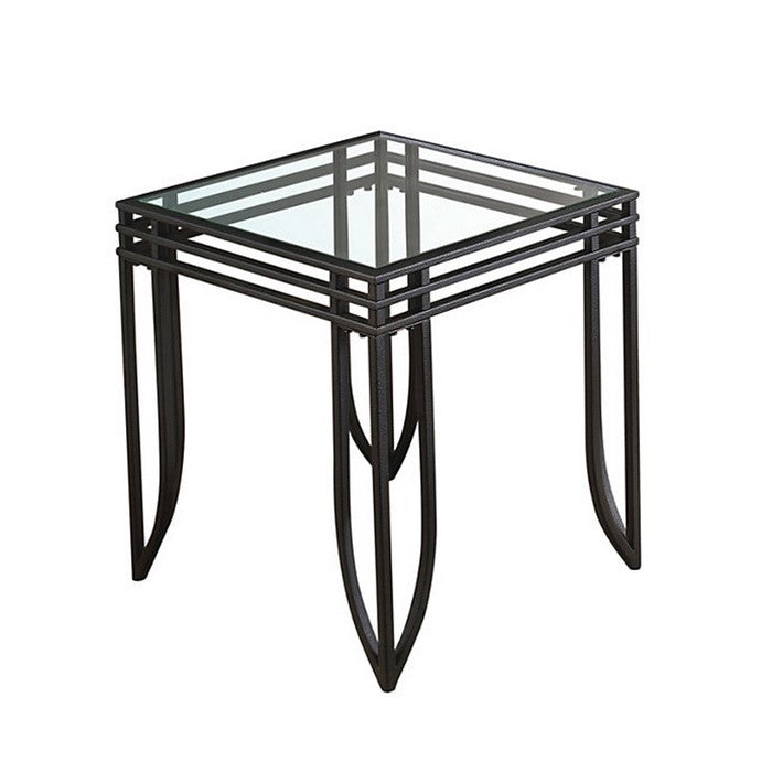 Glass Inserted Metal Table Set with Tubular Framing, Set of Three, Black and Clear