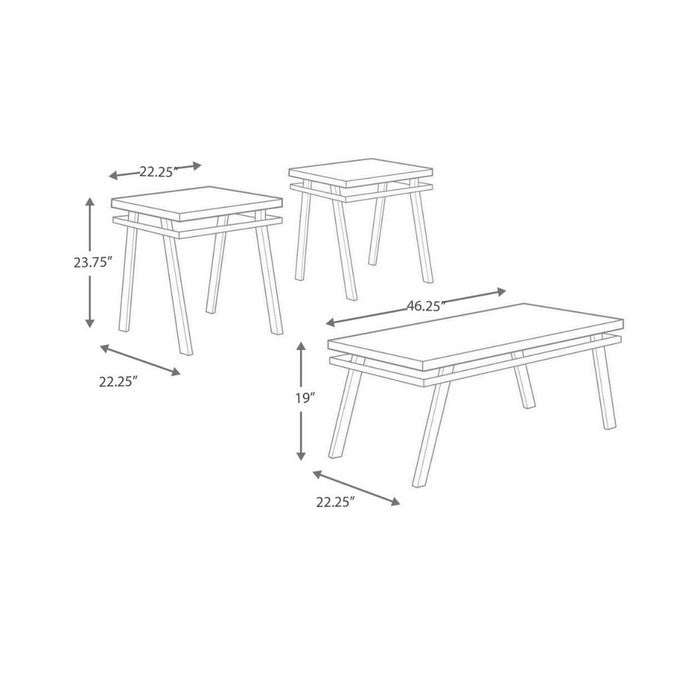 Faux Marble Top Table Set with Flared Metal Legs, Set of Three, Brown and Black