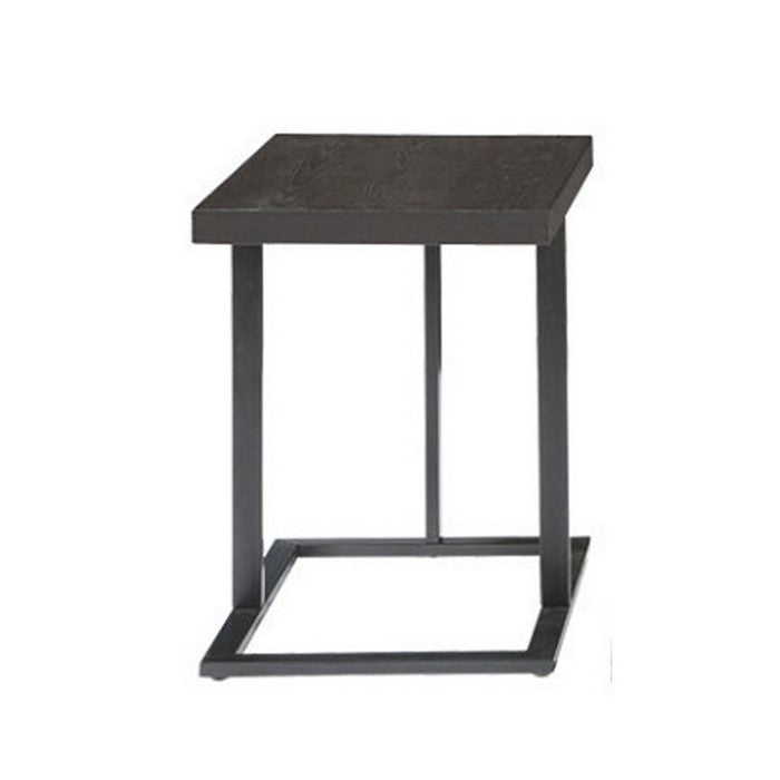 Metal Base Table Set with Floating Wooden Top, Set of Three, Black