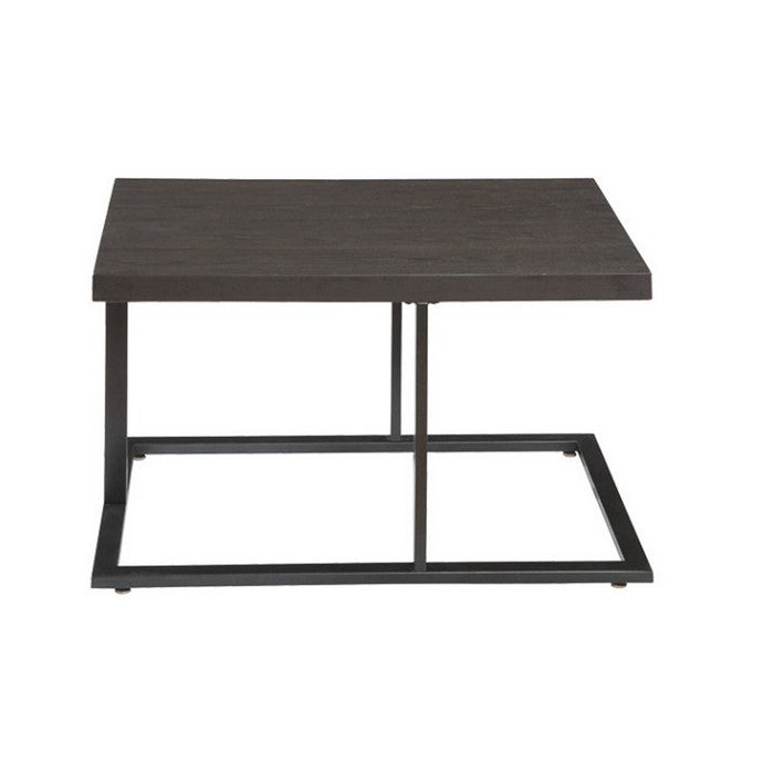 Metal Base Table Set with Floating Wooden Top, Set of Three, Black