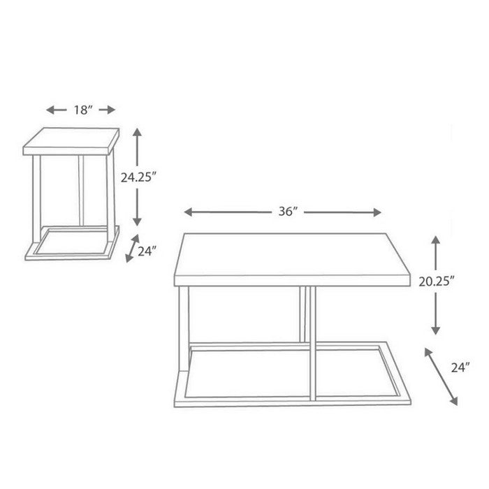 Metal Base Table Set with Floating Wooden Top, Set of Three, Black