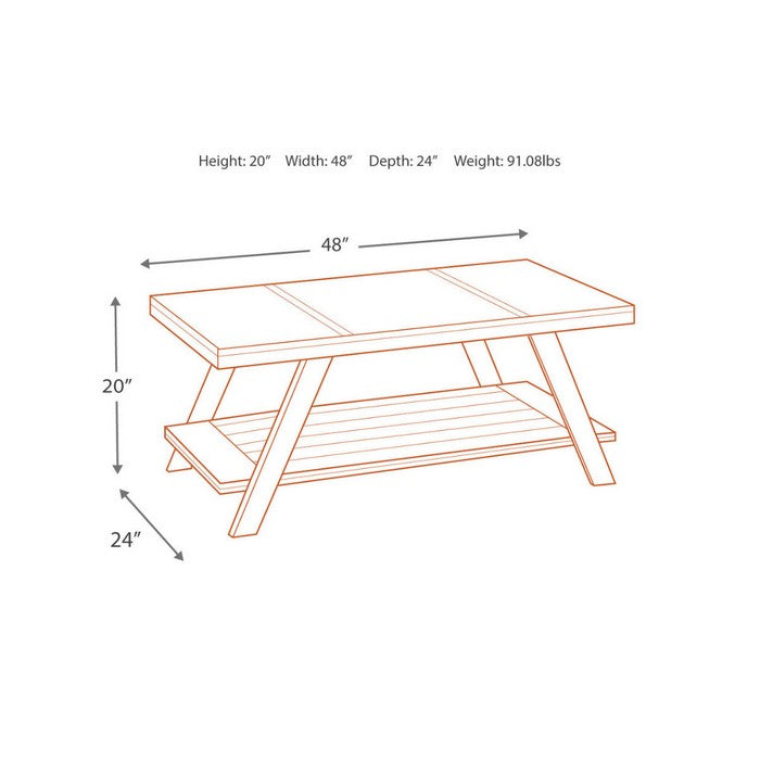Faux Tin and Wooden Table Set with Plank Style Lower Shelf, Set of Three, Brown and Silver