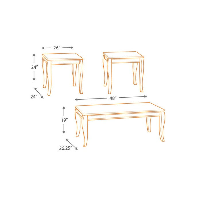 Wooden Table Set with Saber Leg Support, Set of Three, Brown