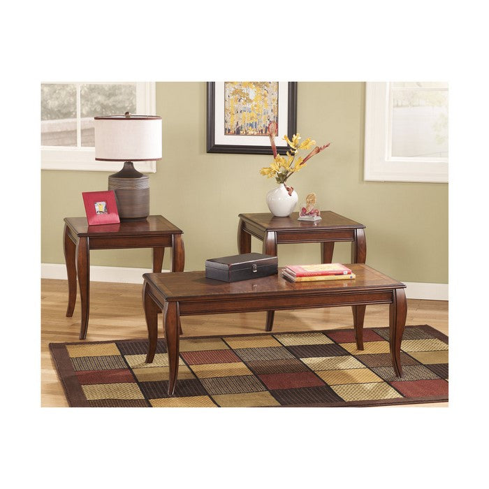 Wooden Table Set with Saber Leg Support, Set of Three, Brown
