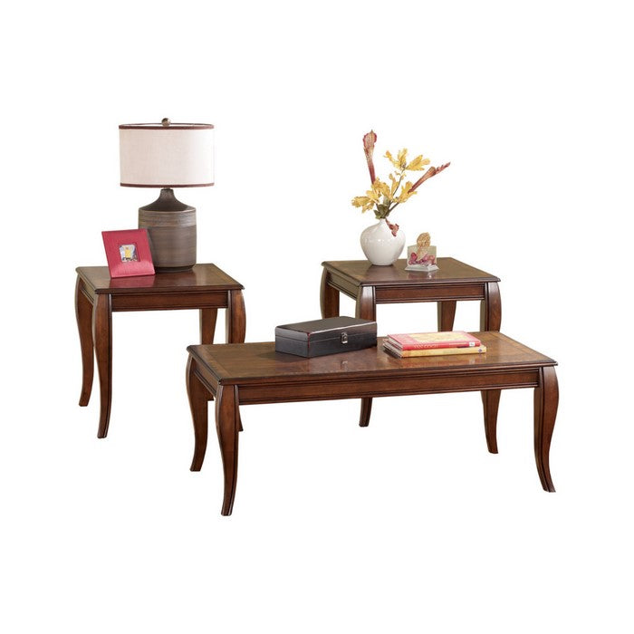 Wooden Table Set with Saber Leg Support, Set of Three, Brown