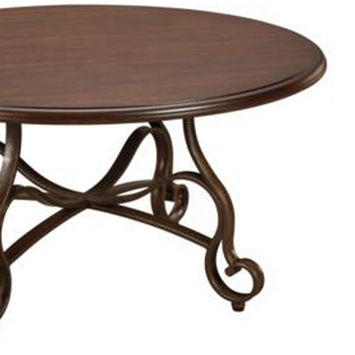 Scrolled Metal Base Tables with Round Wooden Top, Set of Three, Brown and Bronze
