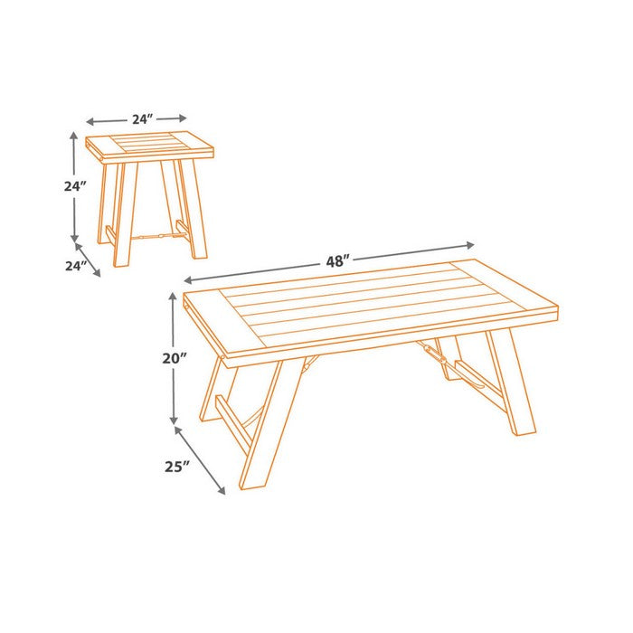 Plank Style Acacia Wood Table Set with Canted Legs, Set of Three, Black