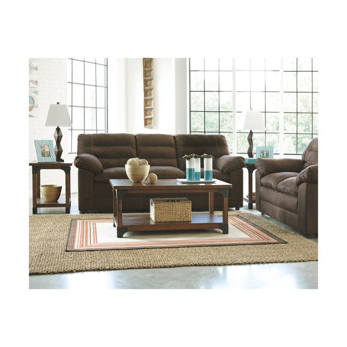 Wooden Table Set with Lower Shelf and Metal Brackets, Set of Three, Brown and Gray