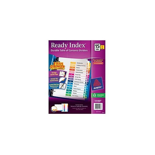 Avery Ready Index Table of Contents Dividers, 15-Tab Set, 6 Sets (11197)
