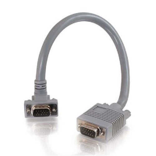 C2G 52014 VGA Cable - Premium Shielded HD15 SXGA M/M Monitor Cable with 90° Downward-Angled Male Connector, Gray (1 Foot, 0.30 Meters)