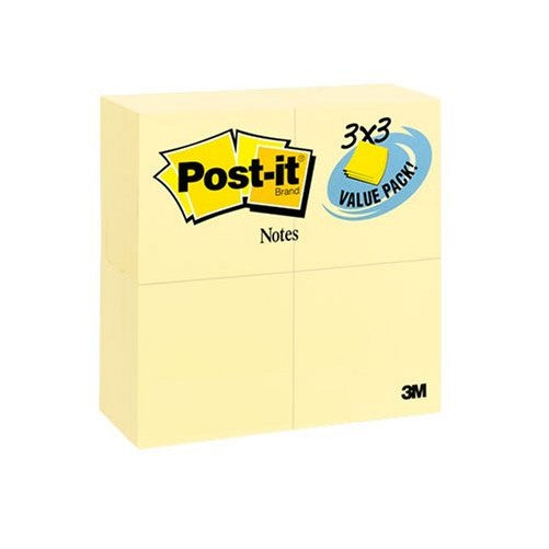 Post-it Notes Value Pack, 3 in x 3 in Canary Yellow, 24 Pads/Pack (654-24VAD)