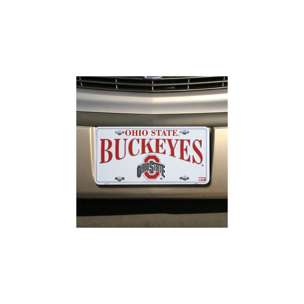 Ohio State Buckeyes White Metal License Plate