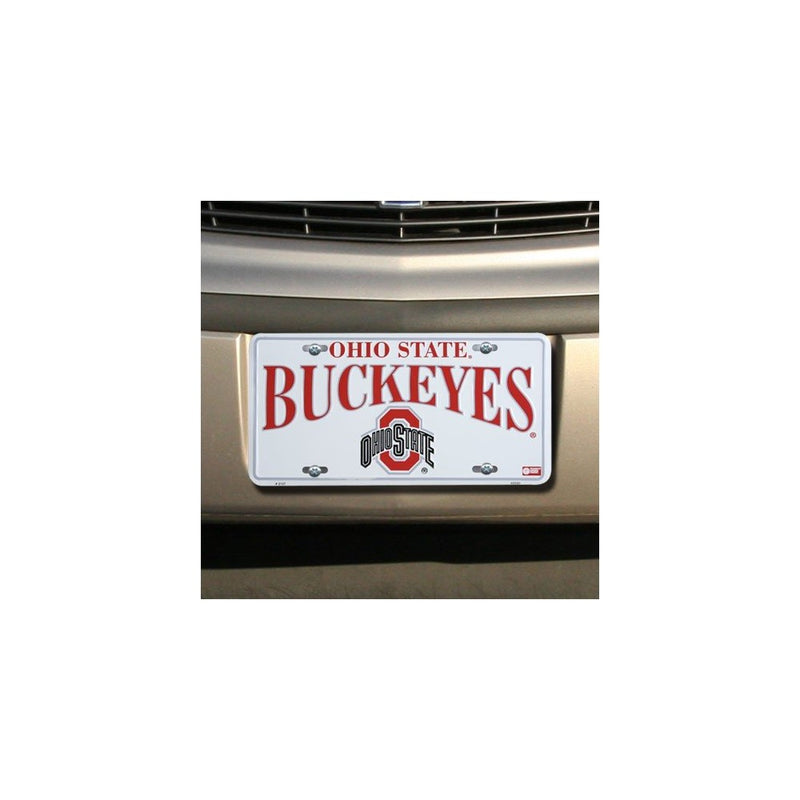 Ohio State Buckeyes White Metal License Plate