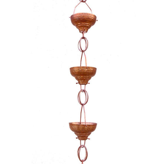 Monarch Pure Copper Eastern Hammered Cup Rain Chain, 8-1/2-Feet Length