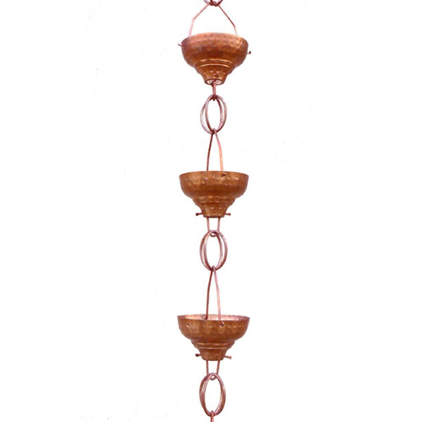 Monarch Pure Copper Eastern Hammered Cup Rain Chain, 8-1/2-Feet Length