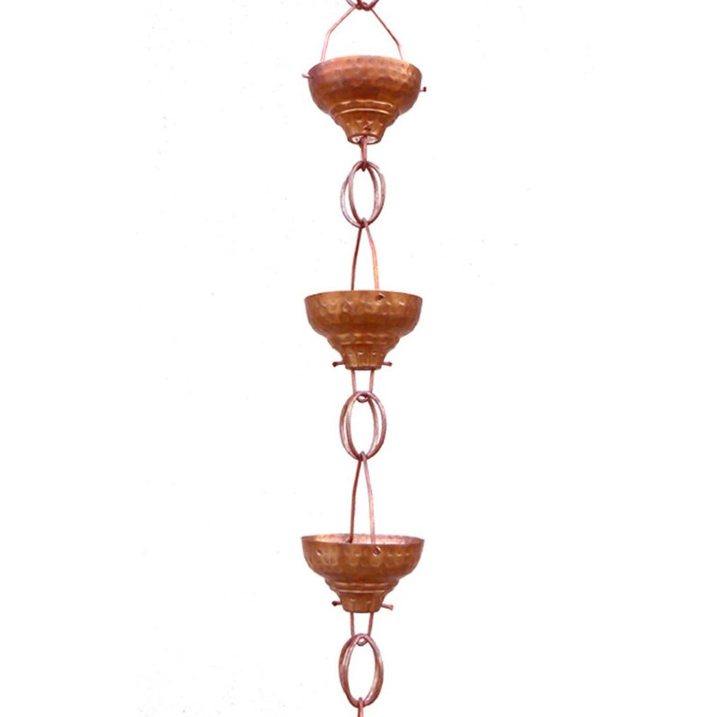 Monarch Pure Copper Eastern Hammered Cup Rain Chain, 8-1/2-Feet Length