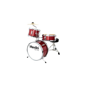 Mendini by Cecilio 13 Inch 3-Piece Kids/Junior Drum Set with Adjustable Throne, Cymbal, Pedal & Drumsticks, Metallic Bright Red, MJDS-1-BR