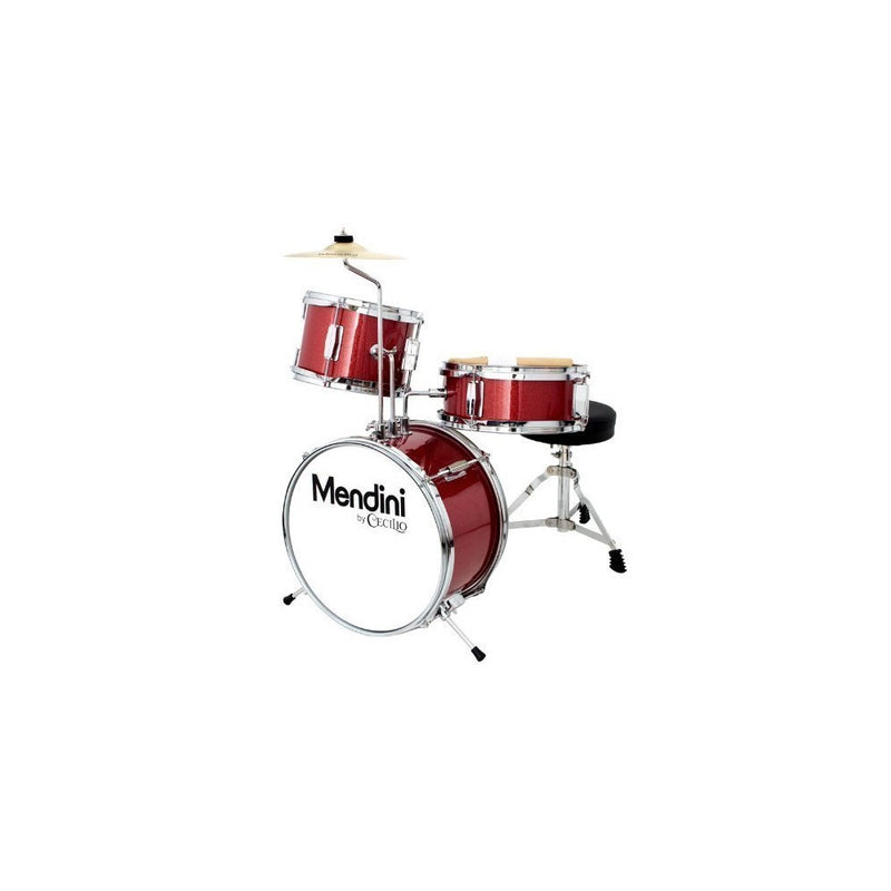 Mendini by Cecilio 13 Inch 3-Piece Kids/Junior Drum Set with Adjustable Throne, Cymbal, Pedal & Drumsticks, Metallic Bright Red, MJDS-1-BR