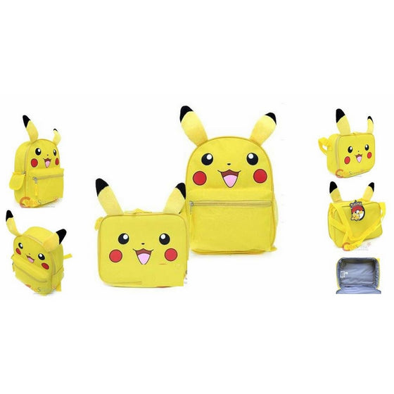 Pokemon Pikachu 16" Large School Backpack with 3D Ear And Lunch Bag Bundle Set