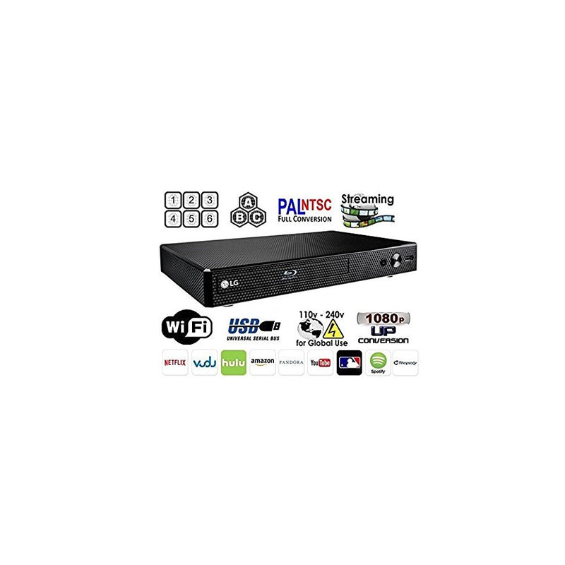 LG BP-350 Region Free Blu-ray Player, Multi region Smart Wifi 110-240 volts, 6FT HDMI cable & Dynastar Plug adapter bundle Package