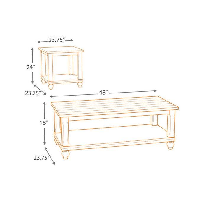 Plank Style Wooden Table Set with Slatted Lower Shelf and Bun Feet, Set of Three, White