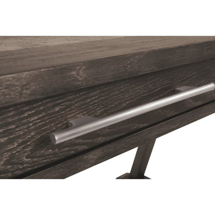 Three Drawer Wooden Desk with Cross Brace Stretcher and Faux Bluestone Top, Gray