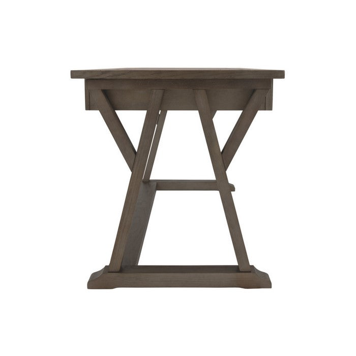 Three Drawer Wooden Desk with Cross Brace Stretcher and Faux Bluestone Top, Gray